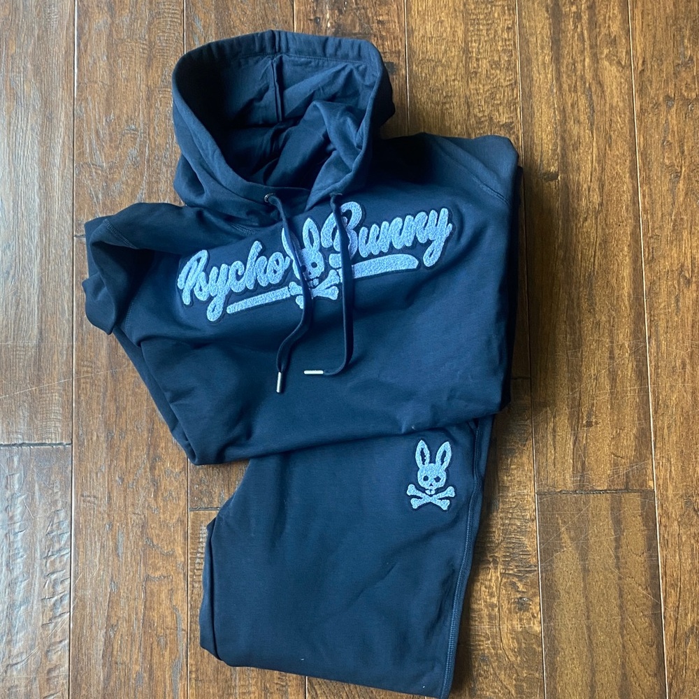 Psycho Bunny Kids Navy Hoodie & Joggers Set with Light Blue Logo